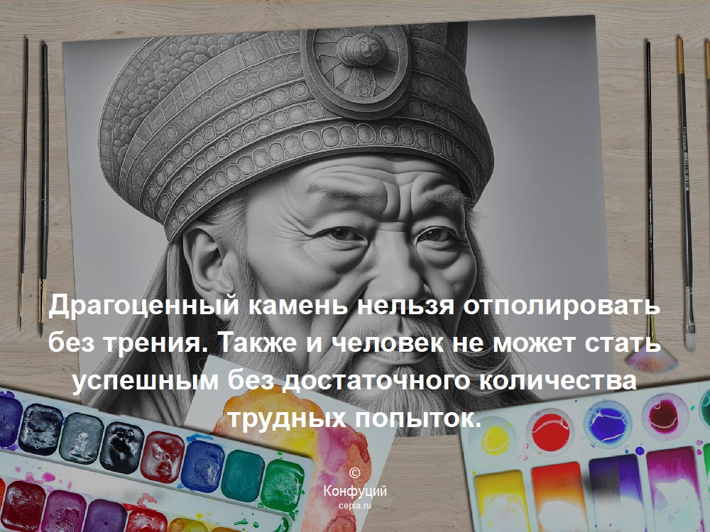 Драгоценный камень нельзя отполировать без трения. Также и человек не может стать успешным без достаточного количества трудных попыток. © Конфуций