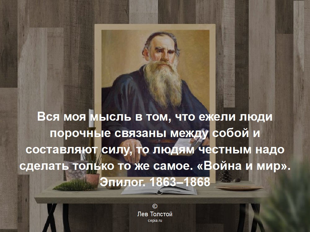 Вся моя мысль в том, что ежели люди порочные связаны между собой и составляют силу, то людям честным надо сделать только то же самое. «Война и мир». Эпилог. 1863–1868 © Лев Толстой