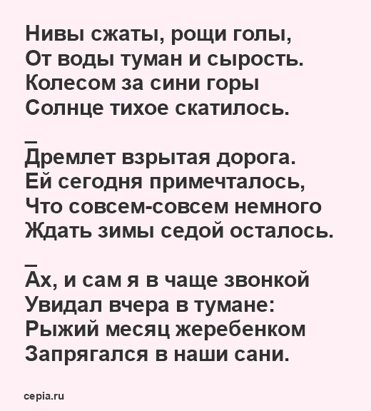 Известный стих Сергея Есенина - Нивы сжаты, рощи голы. 1917г.