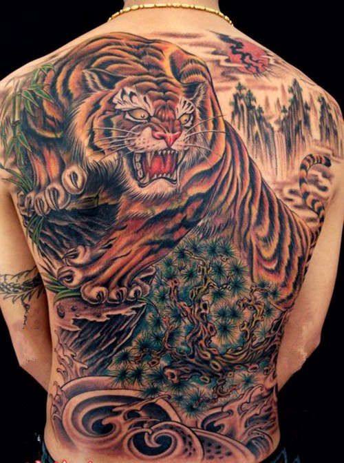 Тату японского тигра на спине