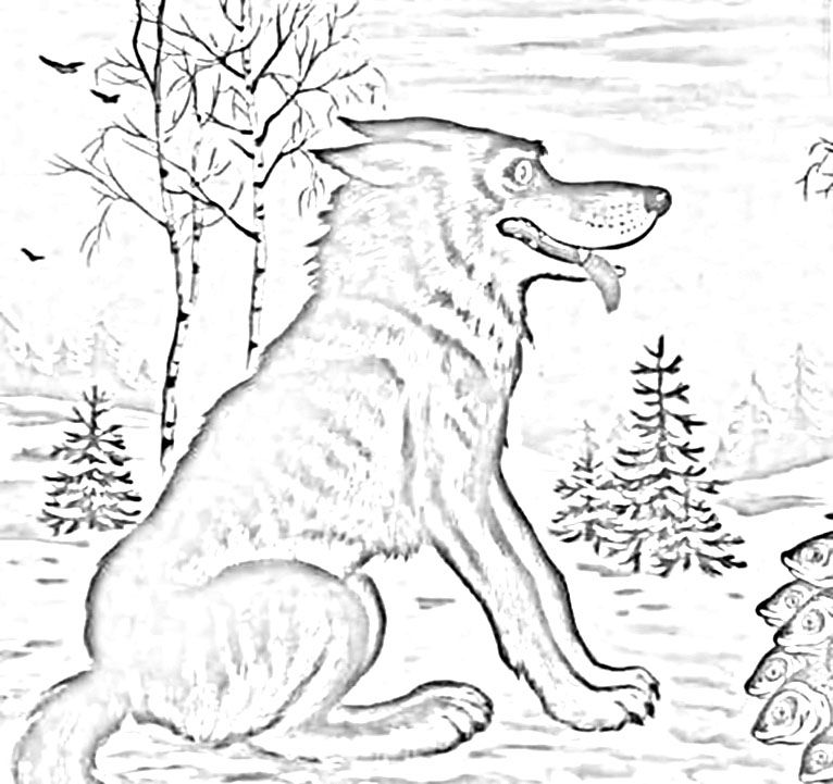 Раскраска на тему сказки - Лиса и волк