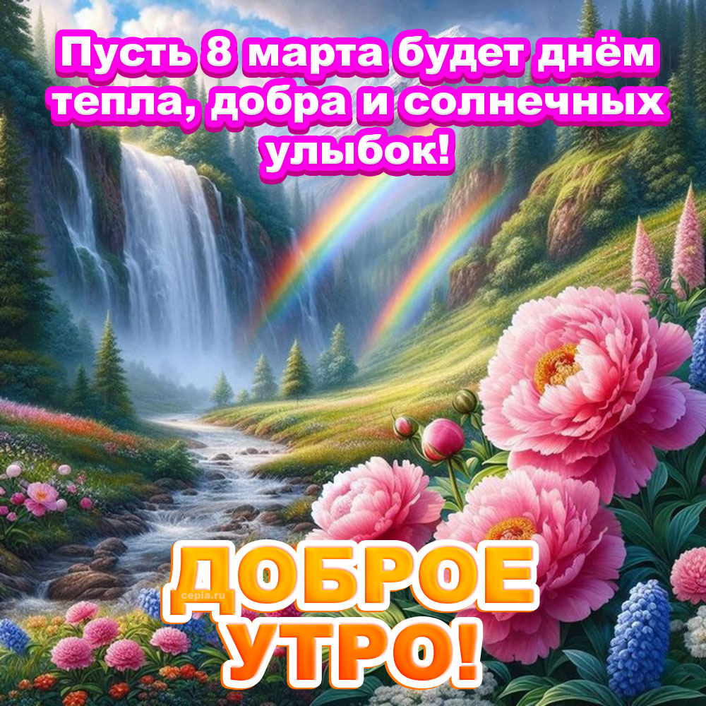 С добрым утром! Пожелание с картинки: Пусть 8 марта будет днем тепла, добра и солнечных улыбок!😀